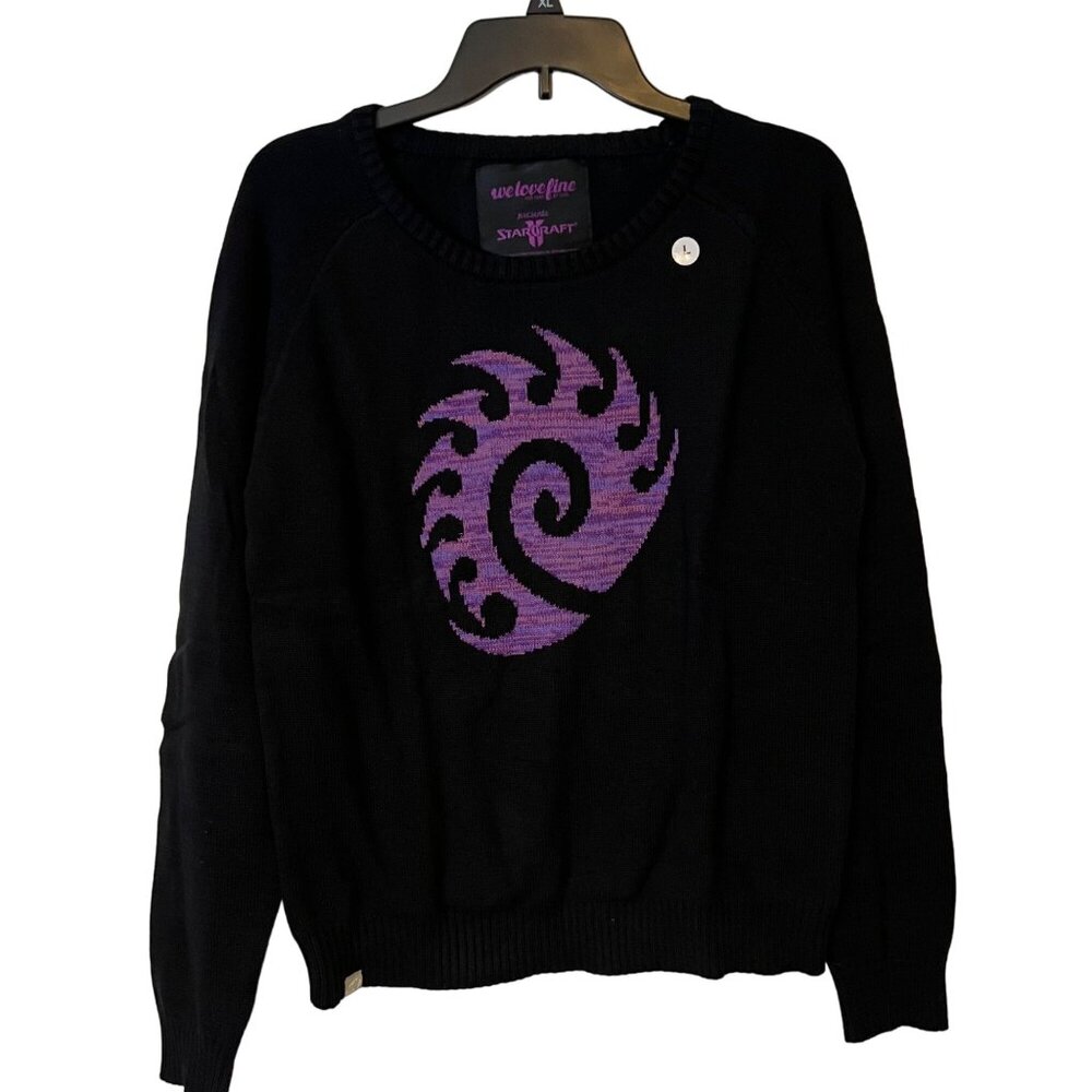 Starcraft Sweater Womens Large Black Purple Logo Crewneck Cosplay Welovefine NEW